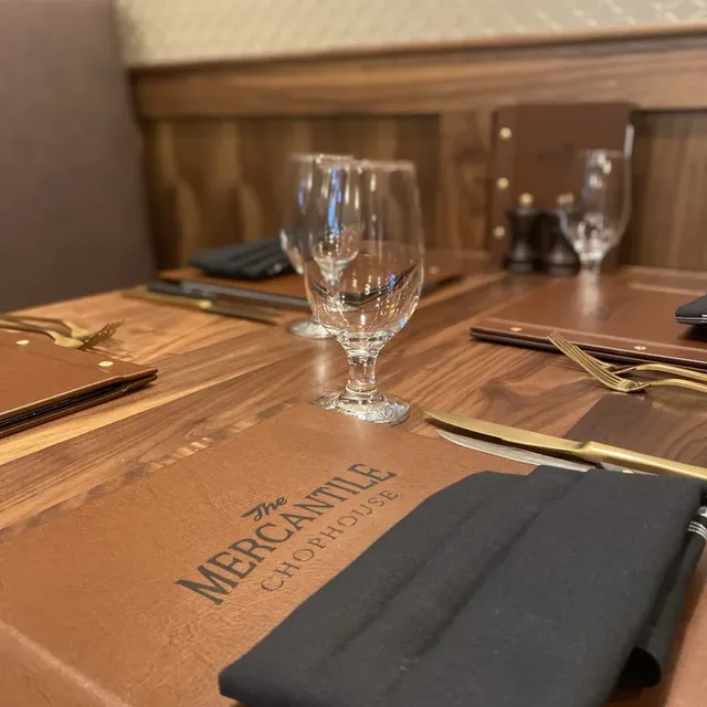 A table set for dinner at The Mercantile Chophouse